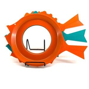 Vintage Set Of 3 Novelty Fish Shaped Plastic Trays Orange Teal‎ Plate Mate MCM